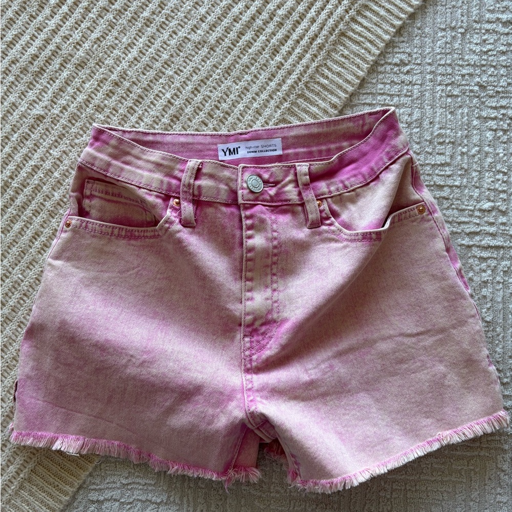 NEW YMI Junior Girls Pink Denim High Rise Shorts 1/25